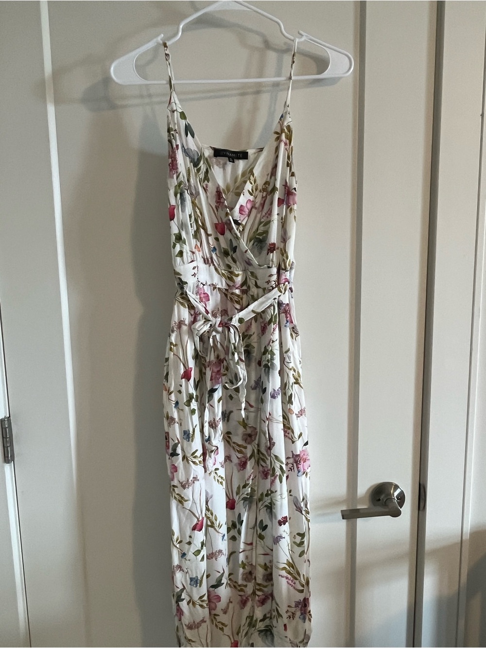 Dynamite White Floral Maxi Dress with Pink & Green Accents